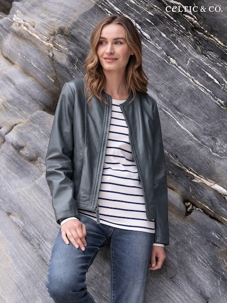 Celtic & Co. Grey Leather Collarless Jacket (892437) | 1,358 LEI