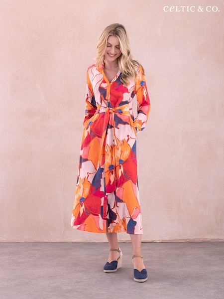 Portocaliu - Celtic & Co. Cravată Front Midi Rochie (892554) | 664 LEI