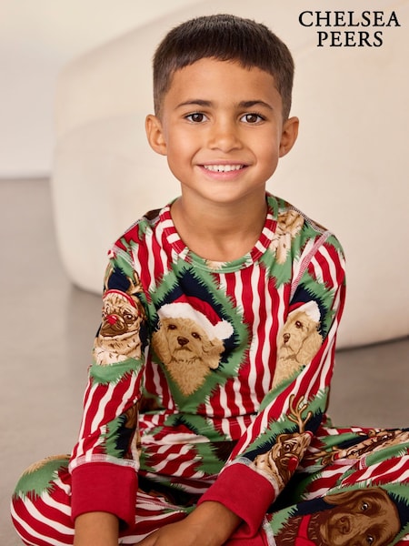 Red - Chelsea Peers Kids Christmas Chip & Friends Stripe Print Long Pyjamas Set