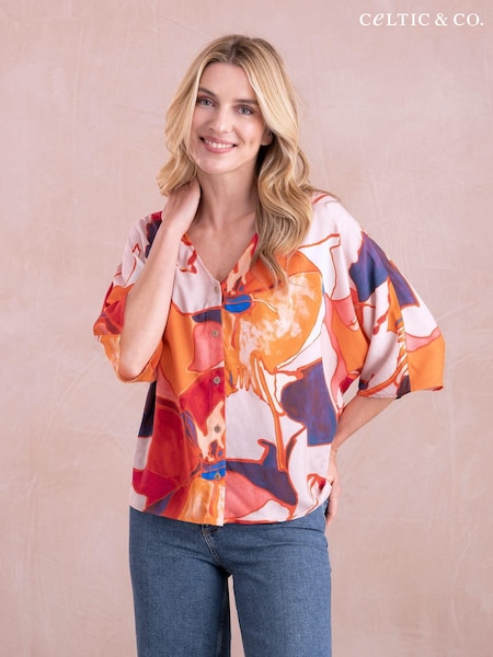 Celtic & Co. Orange V-Neck Button Through Drape Blouse (892755) | 66 €