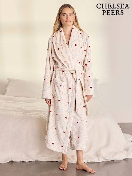 Natural - Chelsea Peers Fleece Sweetheart Print Dressing Gown