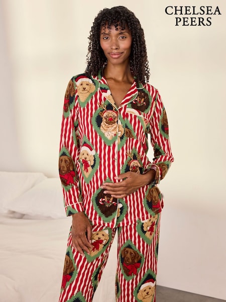 Red - Chelsea Peers Christmas Chip & Friends Stripe Print Long Pyjamas Set