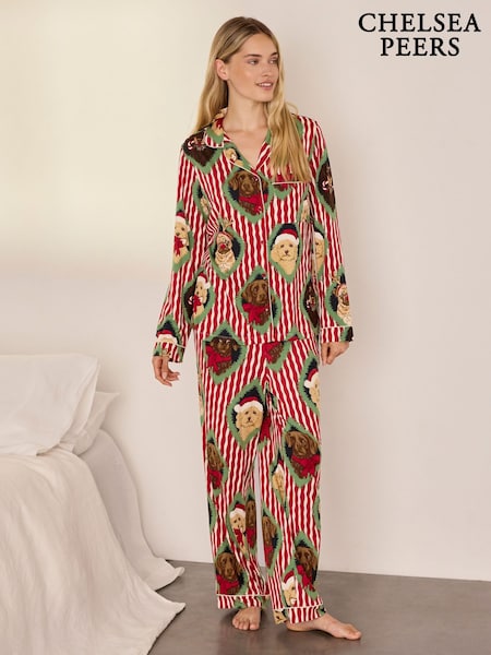 Red - Chelsea Peers Christmas Chip & Friends Stripe Print Long Pyjamas Set