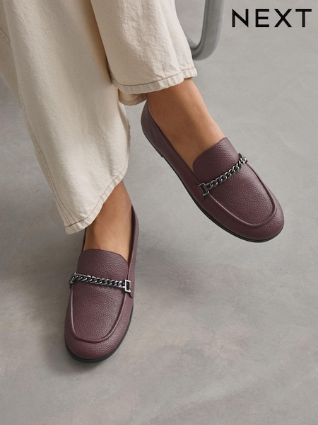 Burgundy Red Forever Comfort Round Toe Slim Chain Loafers (893921) | AED71