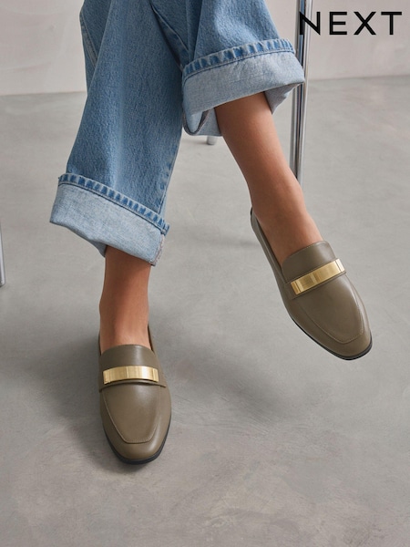 Kaki zelena - Leather Forever Comfort® Slim Hardware Loafers (893977) | € 27