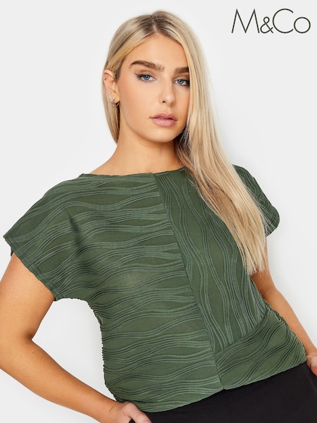M&Co Green Textured Short Sleeve Top (894180) | 144 QAR