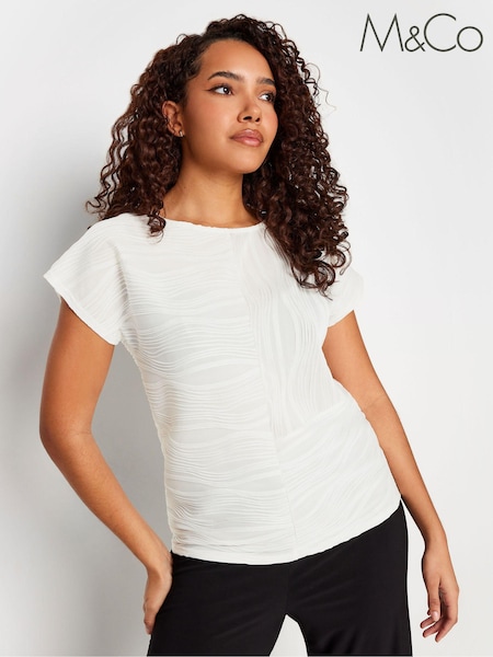 M&Co White Textured Short Sleeve Top (894243) | 144 QAR