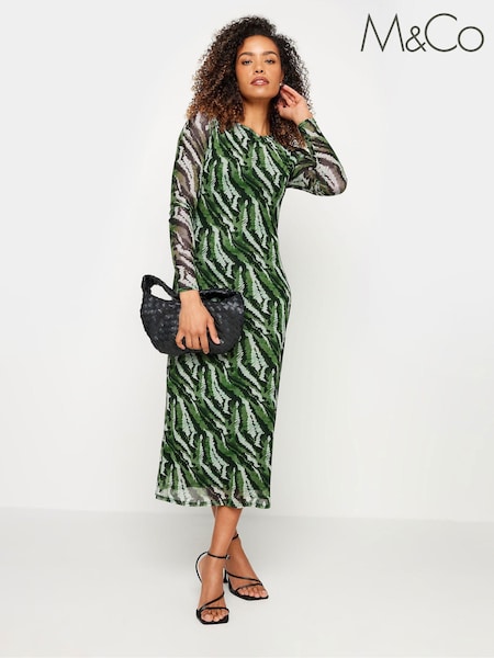 M&Co Green Long Sleeve Mesh Dress (894310) | 193 QAR