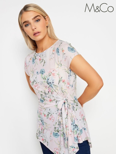 Vaaleanpunainen - M&Co Short Sleeve Tie Waist Asymetric Top (894314) | €54