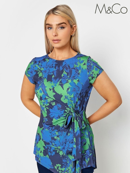 Blau - M&Co Short Sleeve Tie Waist Asymetric Top (894413) | 10 €