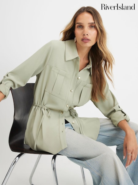 Green - River Island Soft Crepe Drawstring Waist Shirt