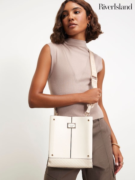 Cream - River Island Panelled Triple Compartment Bag