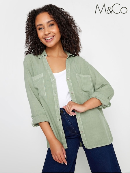 M&Co Green Petite Button Up Shirt (895019) | €9