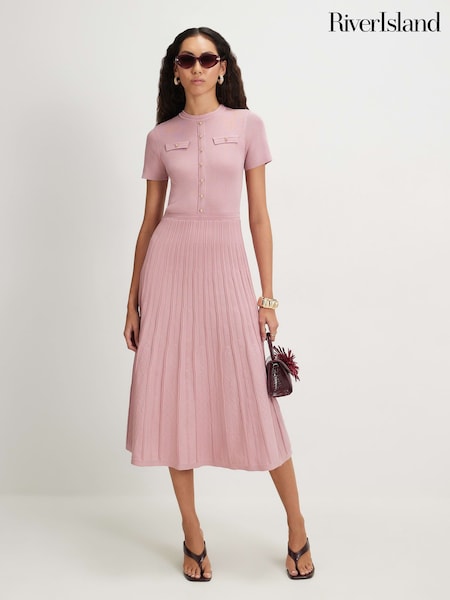 Pink - River Island Pointelle Midi Dress