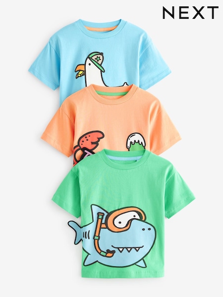 Blau/Grün - 100% Cotton Short Sleeve Character T-Shirts 3 Pack (3mths-7yrs) (895381) | 6 € - 8 €