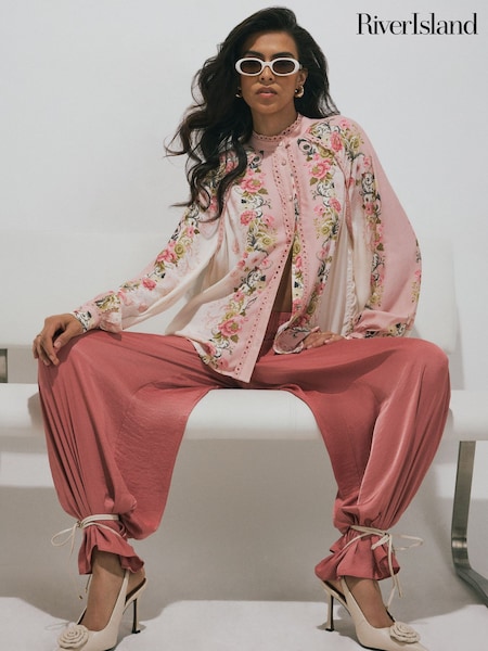 Pink - River Island Floral Broderie Trim Blouse