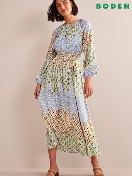 Boden Blue Smocked Waist Raglan Maxi Dress (895472) | €95