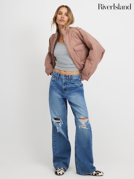 Pink - River Island Quilted Bomber Jacket
