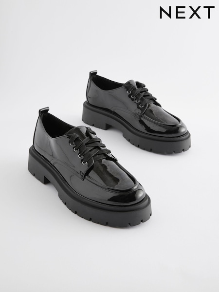 Black Patent Forever Comfort® Chunky Lace Up Shoes (895952) | $65