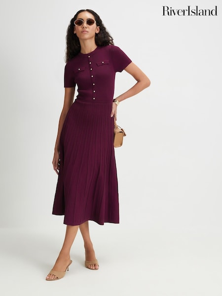 Red - River Island Pointelle Midi Dress