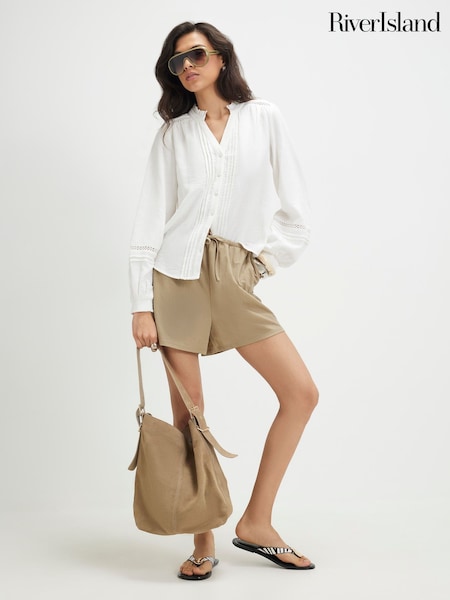 Bijela - River Island Cotton Long Sleeve Pintuck Blouse