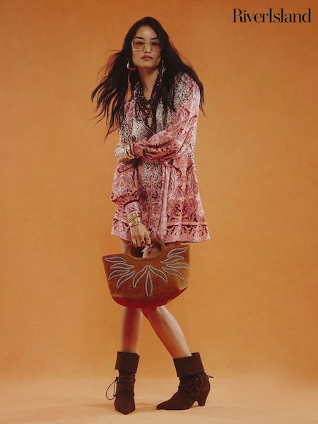 Brown - River Island Leopard Paisley Print Shirt Dress