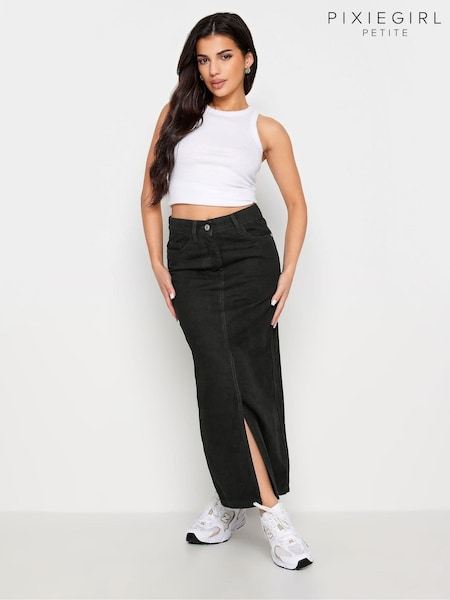 PixieGirl Petite Black Denim 100% Cotton Maxi Skirt (896143) | ₪186