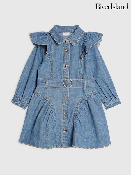 Blue - River Island Belted Denim Prom Dress