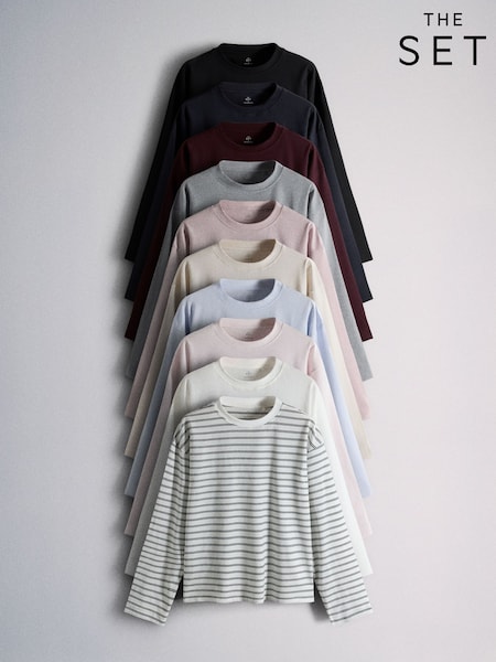 Black/Navy Blue/ Burgundy/Grey /Purple /Pink - The Set 10 Pack Essential Lightweight T-shirts