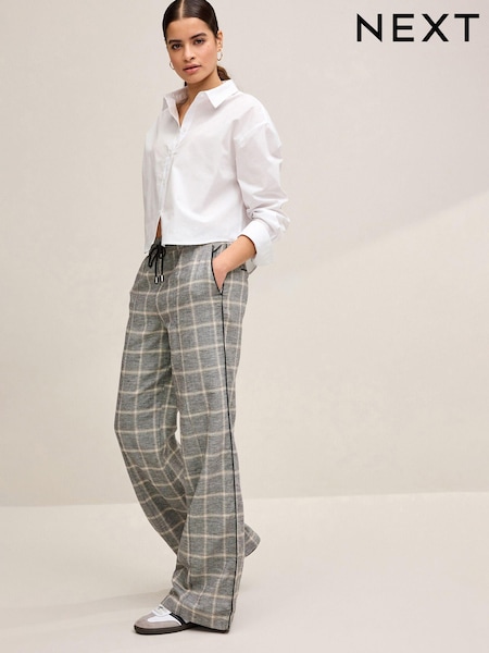 Grey Check - Linen Blend Side Stripe Track Trousers (896423) | €16