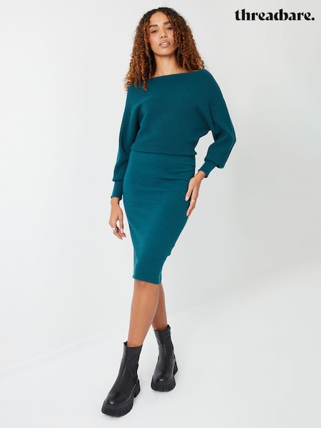 Threadbare Green Slash Neck Knitted Midi Dress (896627) | €17.50