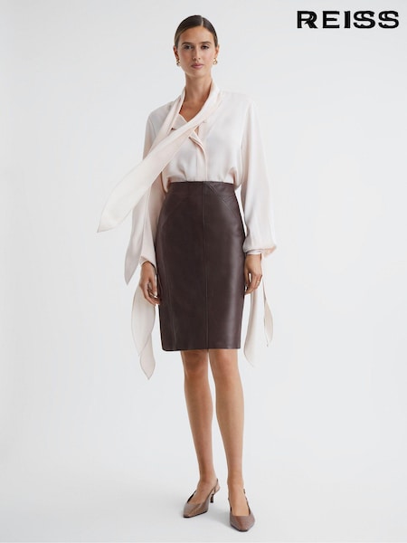 Reiss Raya Leather High Rise Midi Skirt (897223) | ‏1,662‏₪
