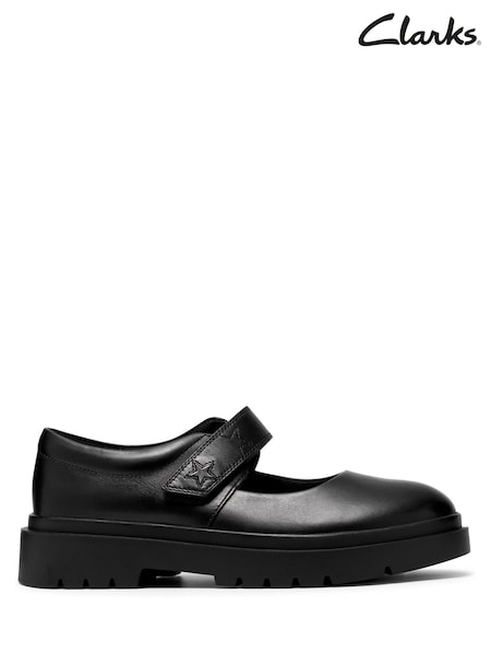 Black - Clarks Derry Bar Youth Shoes