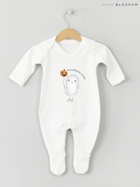 White - Personalised Baby Ghost Halloween Sleepsuit By Koko Blossom