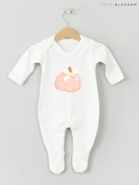 White - Personalised Pumpkin Halloween Sleepsuit By Koko Blossom