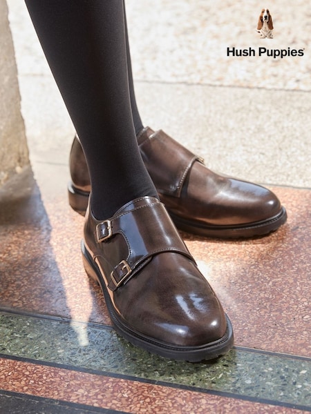 Brown - Hush Puppies Verity Hi-shine Monk Shoes
