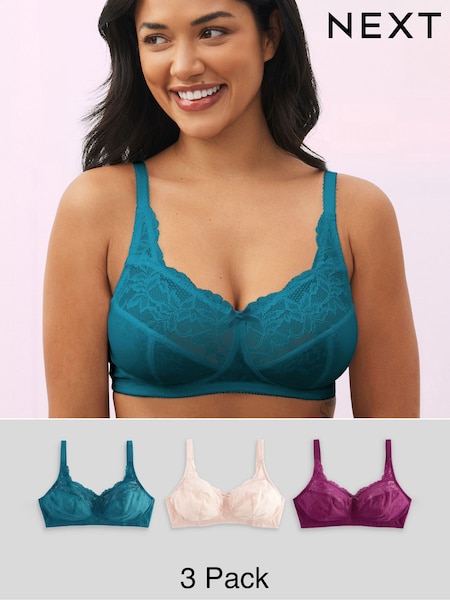 Plum Violet/Albastru verzui Albastru/Light Roz - Total Support Full Cup Lace Ultimate Comfort Bras B-H 3 Pack (898170) | 176 LEI
