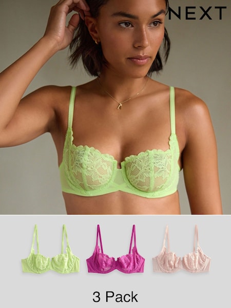 وردي/زهري/ليموني - Lace Bras 3 Pack A-E (898262) | ‏75 د.إ.‏
