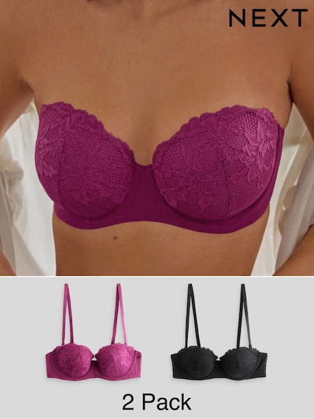 Plum Purple/Black Lace Light Pad Strapless Multiway Bras 2 Pack A-E (898264) | €15