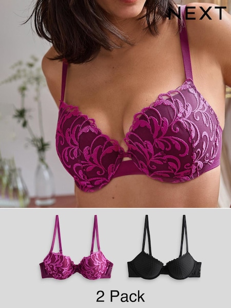 سترة بلون بنفسجي/أسود - Embroidered Bras 2 Pack A-E (898499) | ‏52 د.إ.‏