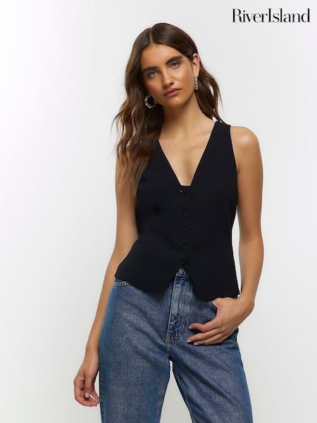 River Island Black Button Front Waistcoat (898861) | €50