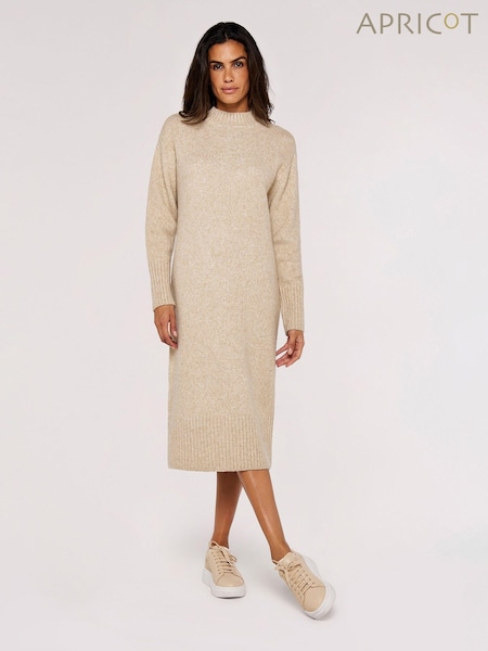 Apricot Cream Chunky Knit High Neck Midi Dress (898899) | €24