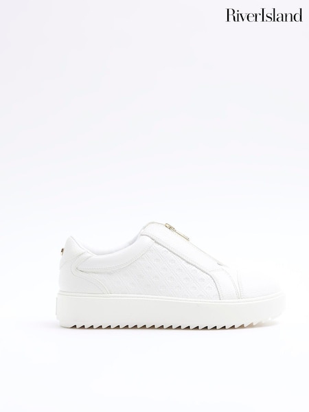River Island White Slip-Ons Plimsole Trainers (898949) | AED102