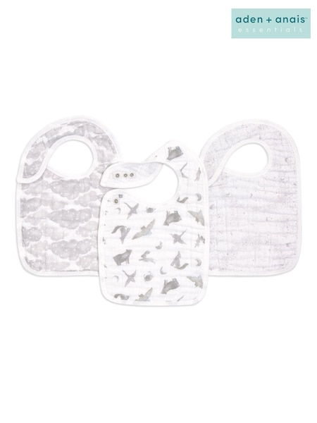 aden + anais White Snap Organic Cotton Muslin Bibs 3 Pack (899018) | €28