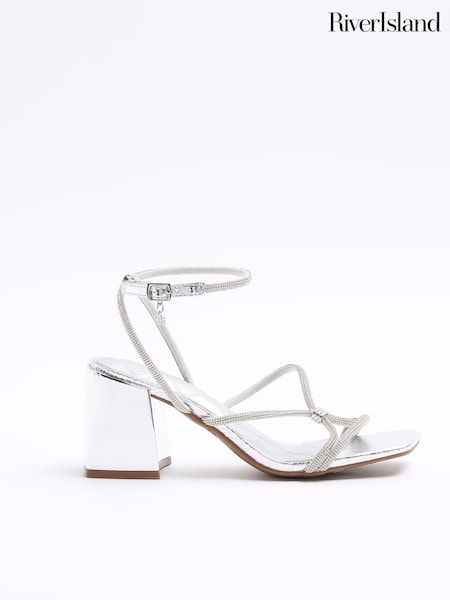 River Island Silver Clipped Tubular Heeled Sandals (899172) | €13