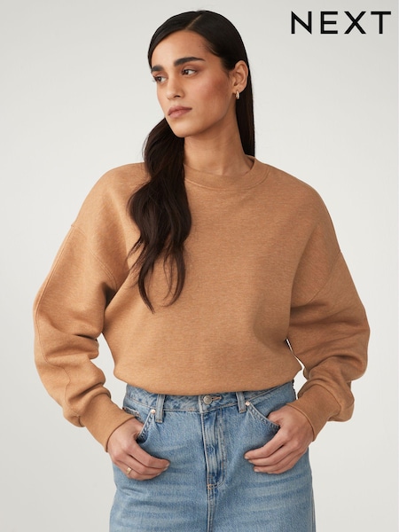 Tobacco Brown Relaxed Fit Soft Overdyed Marl Crew Neck Sweatshirt (899235) | €10