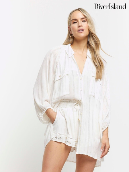 River Island Metallic Stripe Beach Shirt (899276) | ‏86 ر.ق.