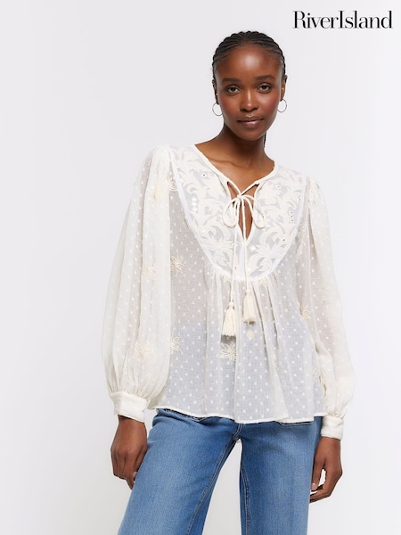 River Island White Embroidered Smock Top (899383) | €27
