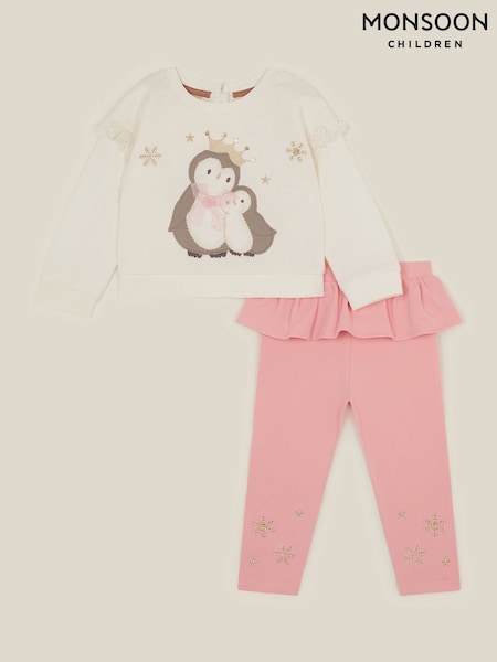 Crème - Monsoon Baby Penguin Top & Frill Leggings Set