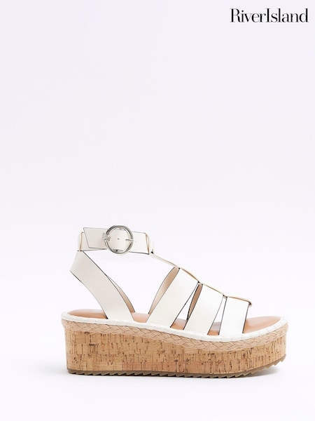 River Island White brown Fisherman Flatform Sandals (899538) | OMR8